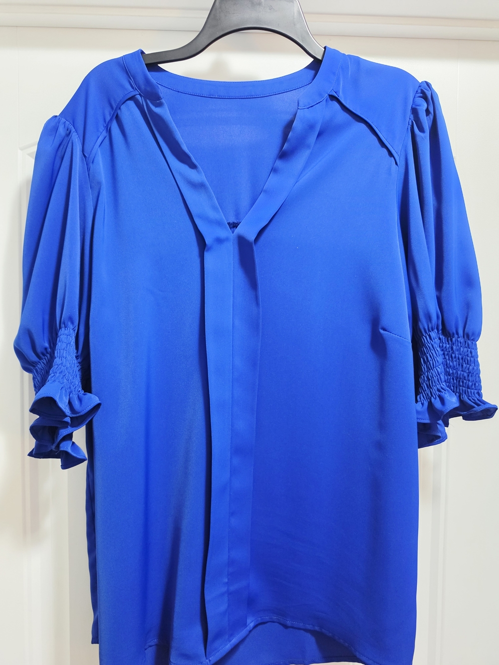 Amazon Electric Blue V-Neck Tie-Front Blouse
